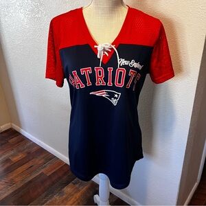 Team Apparel New England Patriots Shirt Women's L Lace Up Mesh Polyester V-Neck